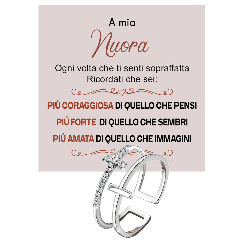 Grand Made Anello Croce Personalizzato In Argento 925 Con Pietre Simil-prezziose E Incisione Nome, Gioiello Per Donna