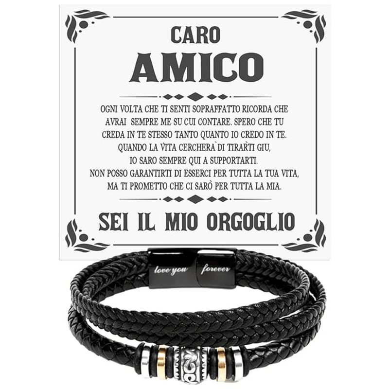 Bracciale Pelle Intrecciata Caro amico - Sei il mio Orgoglio.