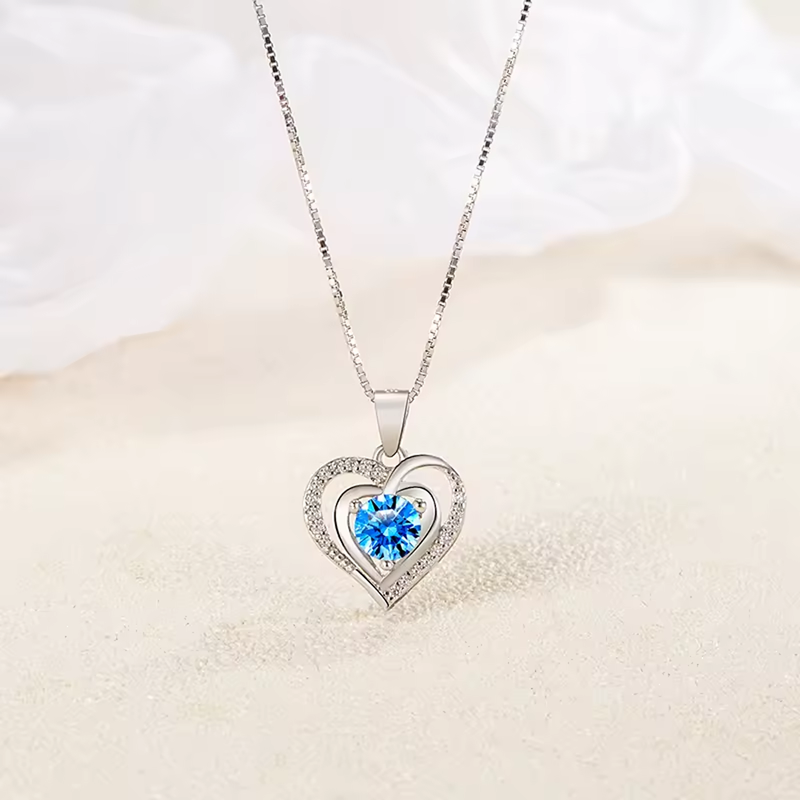 Collana Donna Cuore con Pietra Azzurra - Argento Sterling 925