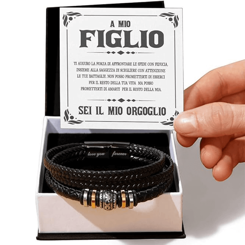 Bracciale Pelle Intrecciata A mio Figlio - Sei il mio Orgoglio.