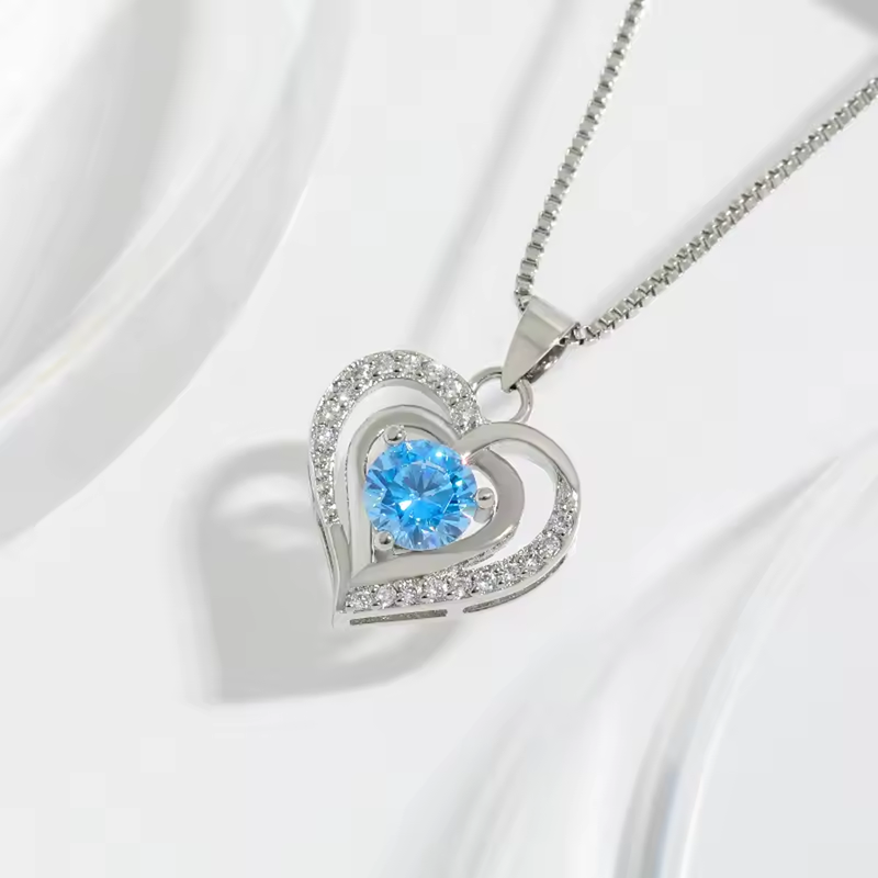 Collana Donna Cuore con Pietra Azzurra - Argento Sterling 925