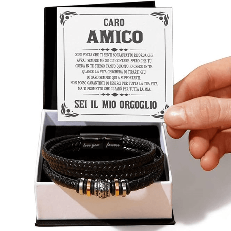 Bracciale Pelle Intrecciata Caro amico - Sei il mio Orgoglio.