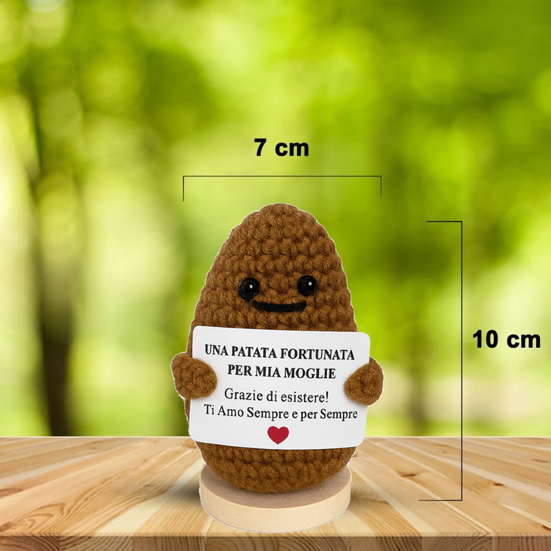 Peluche Crochet con Base in Legno - Patata Fortunata per Mia Moglie
