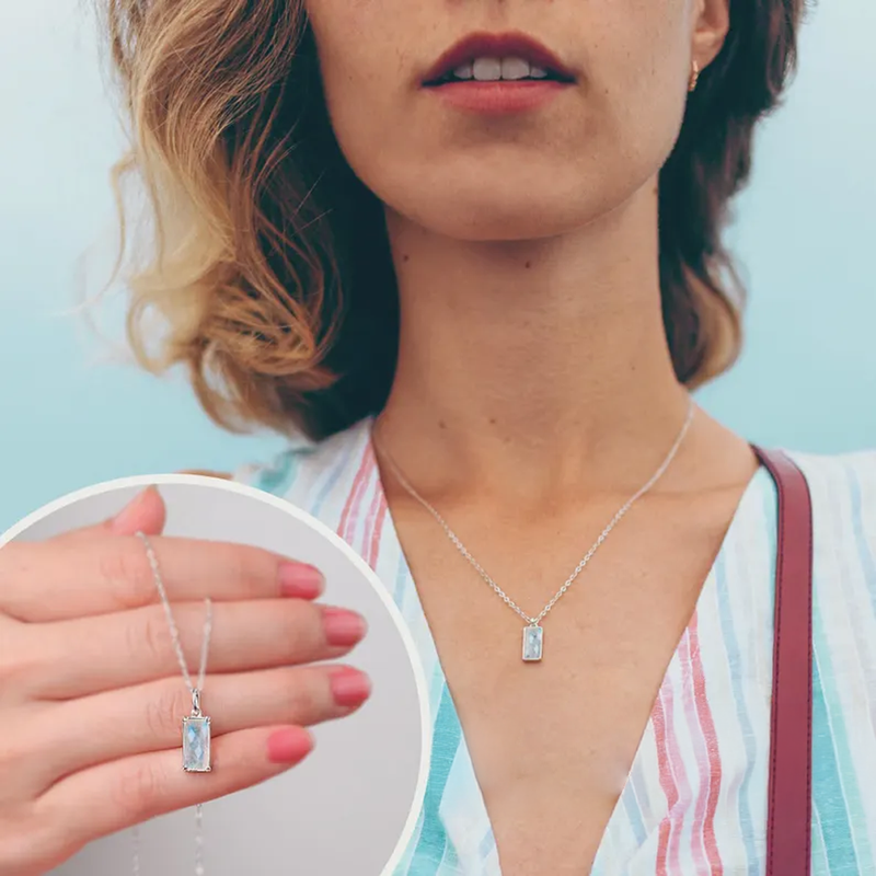 Collana Pietra di Luna Rettangolare in Argento Sterling 925 - Al mio Amore