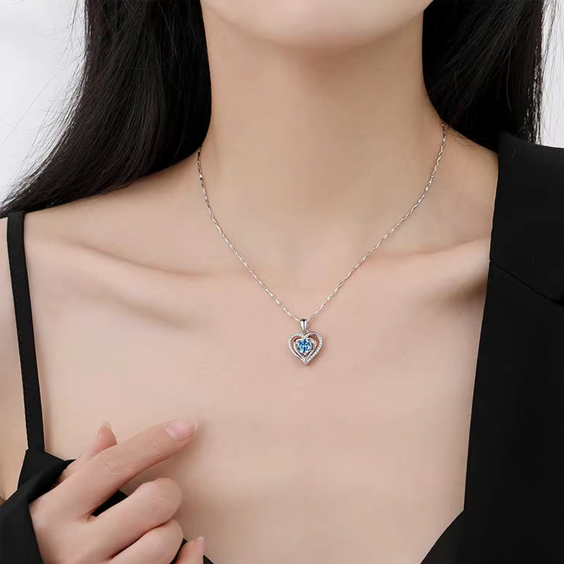 Collana Donna Cuore con Pietra Azzurra - Argento Sterling 925