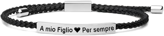 Bracciale in Acciaio Inox Lucidato e Corda Intrecciata - A mio Figlio