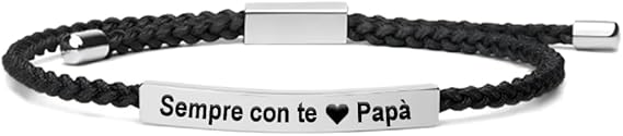 Bracciale Acciaio Inox Lucidato e Corda Intrecciata - Sempre con te Papà