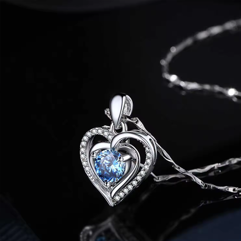 Collana Donna Cuore con Pietra Azzurra - Argento Sterling 925