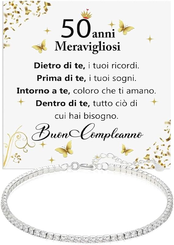 Bracciale Tennis in Argento Sterling 925 Compleanno - 50 anni.