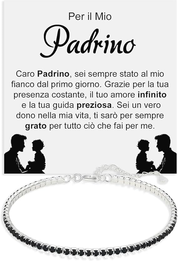 Bracciale Tennis Nero in Argento Sterling 925 - Per il Mio Padrino