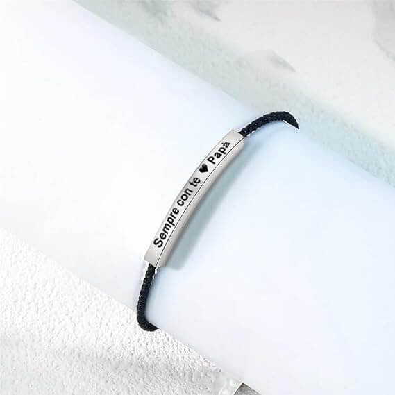 Bracciale Acciaio Inox Lucidato e Corda Intrecciata - Sempre con te Papà