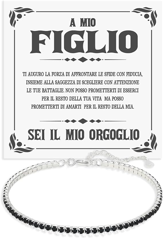 Bracciale Tennis Nero in Argento Sterling 925 - Caro Figlio