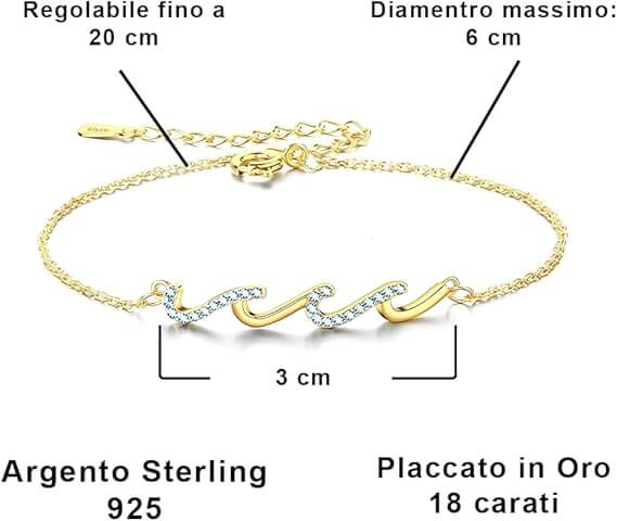 Bracciale Donna in Argento Sterling 925 Placcato in oro 18Kt - Onde del Mare