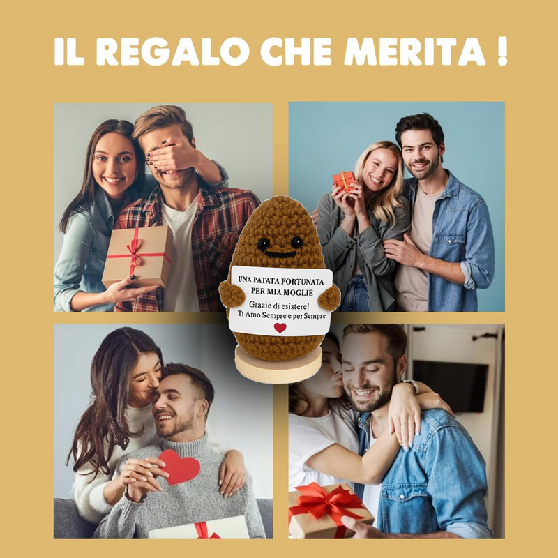 Peluche Crochet con Base in Legno - Patata Fortunata per Mia Moglie