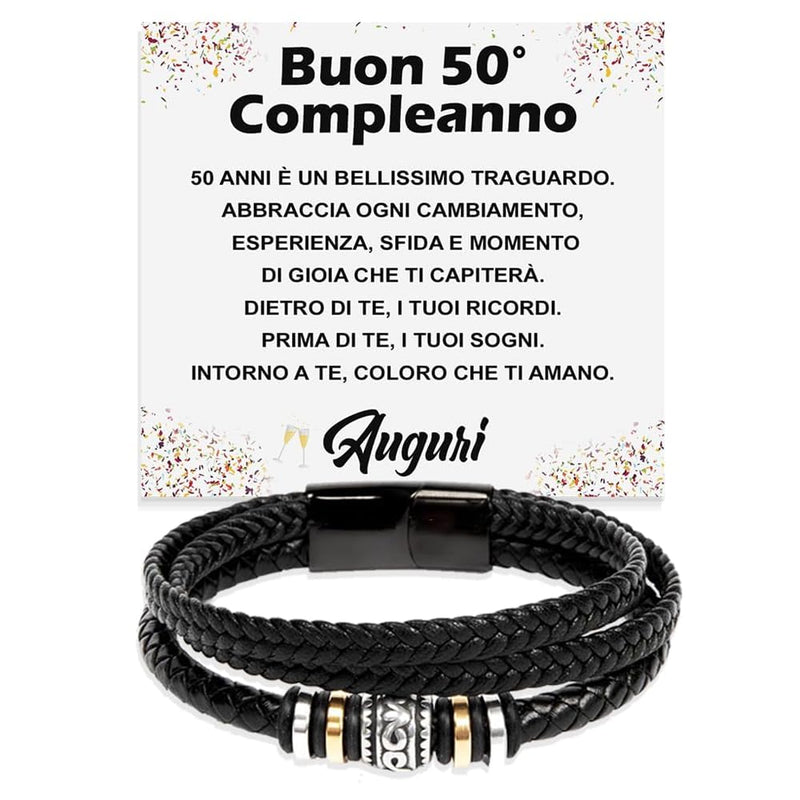 Bracciale Pelle Intrecciata Compleanno - 50 anni