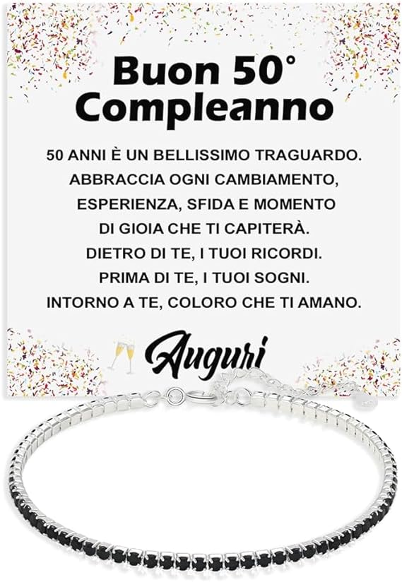 Bracciale Tennis Nero in Argento Sterling 925 Compleanno - 50 anni