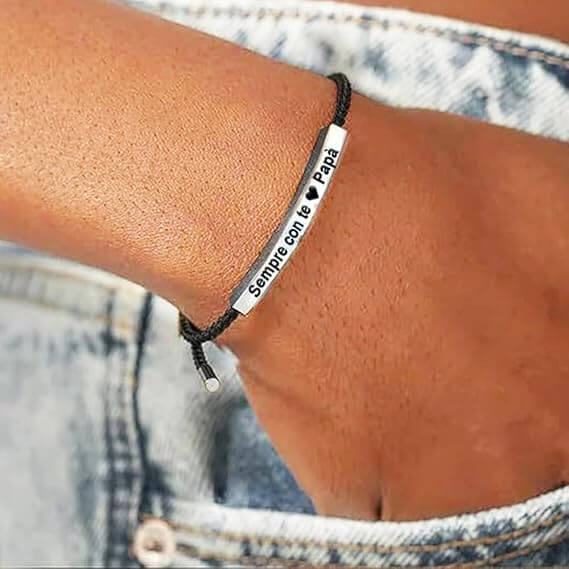 Bracciale Acciaio Inox Lucidato e Corda Intrecciata - Sempre con te Papà