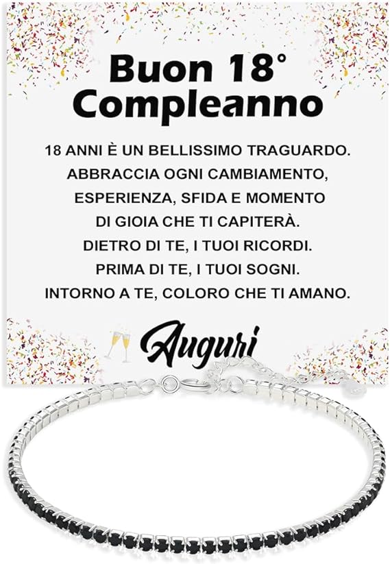 Bracciale Tennis Nero in Argento Sterling 925 Compleanno - 18 anni