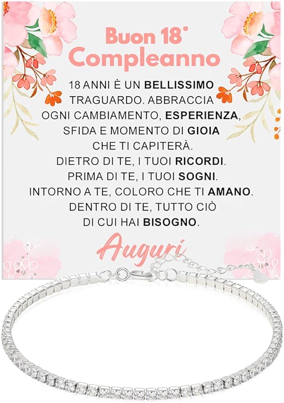 Bracciale Tennis in Argento Sterling 925 Compleanno - 18 anni