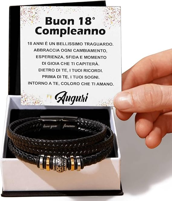 Bracciale Pelle Intrecciata Compleanno - 18 anni