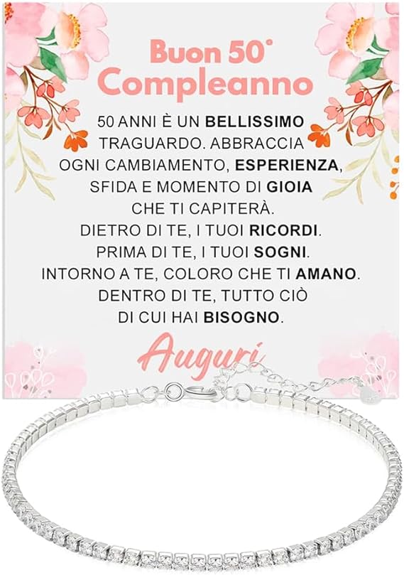 Bracciale Tennis in Argento Sterling 925 Compleanno - 50 anni