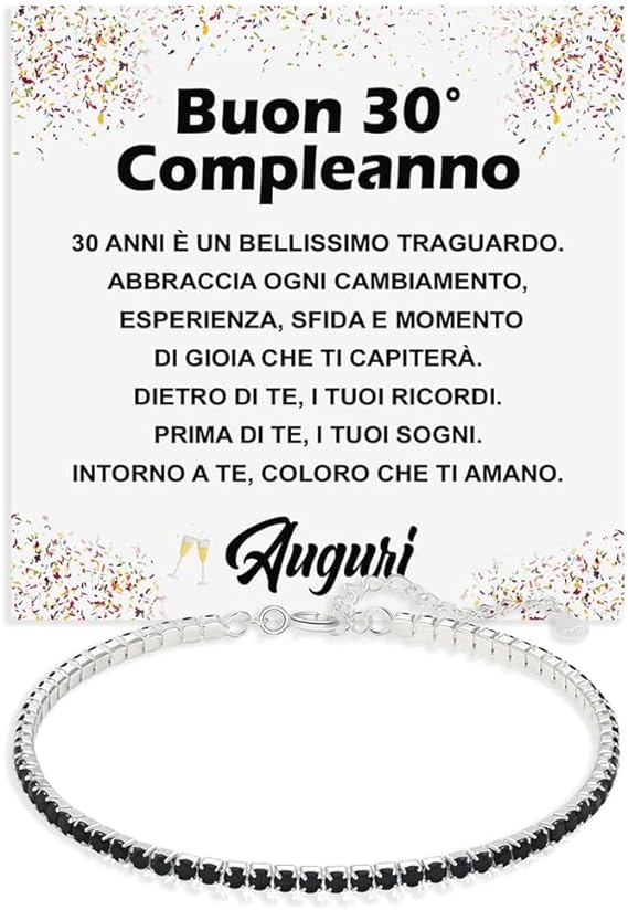 Bracciale Tennis Nero in Argento Sterling 925 Compleanno - 30 anni