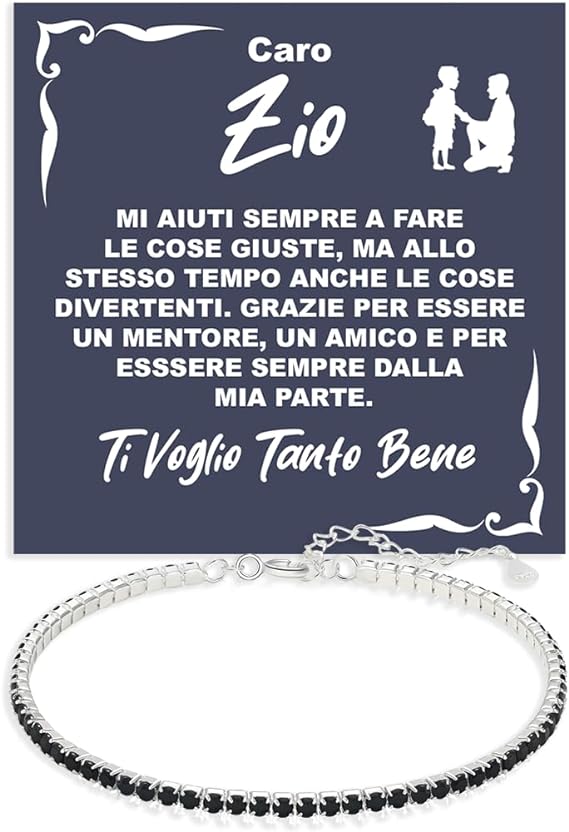 Bracciale Tennis Nero in Argento Sterling 925 - Caro Zio