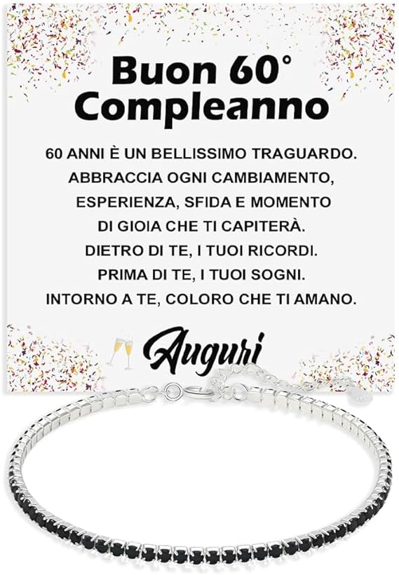 Bracciale Tennis Nero in Argento Sterling 925 Compleanno - 60 anni