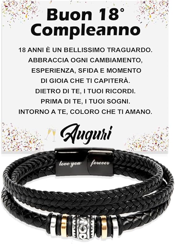 Bracciale Pelle Intrecciata Compleanno - 18 anni