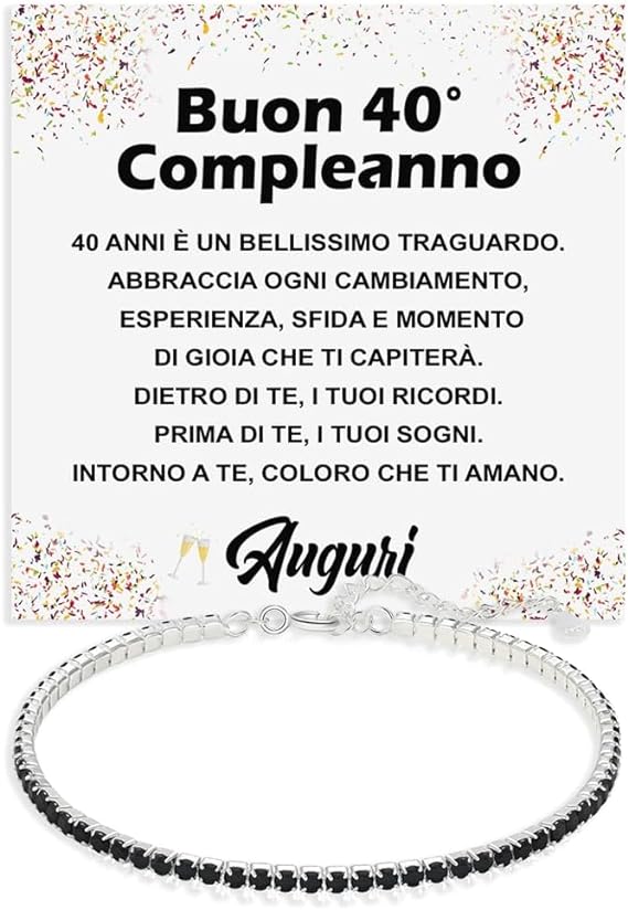 Bracciale Tennis Nero in Argento Sterling 925 Compleanno - 40 anni