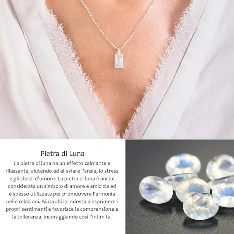 Collana Pietra di Luna Rettangolare in Argento Sterling 925 - A mia Cugina