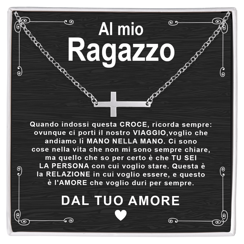 Collana Croce orizzontale - Al mio Ragazzo, dal tuo Amore.