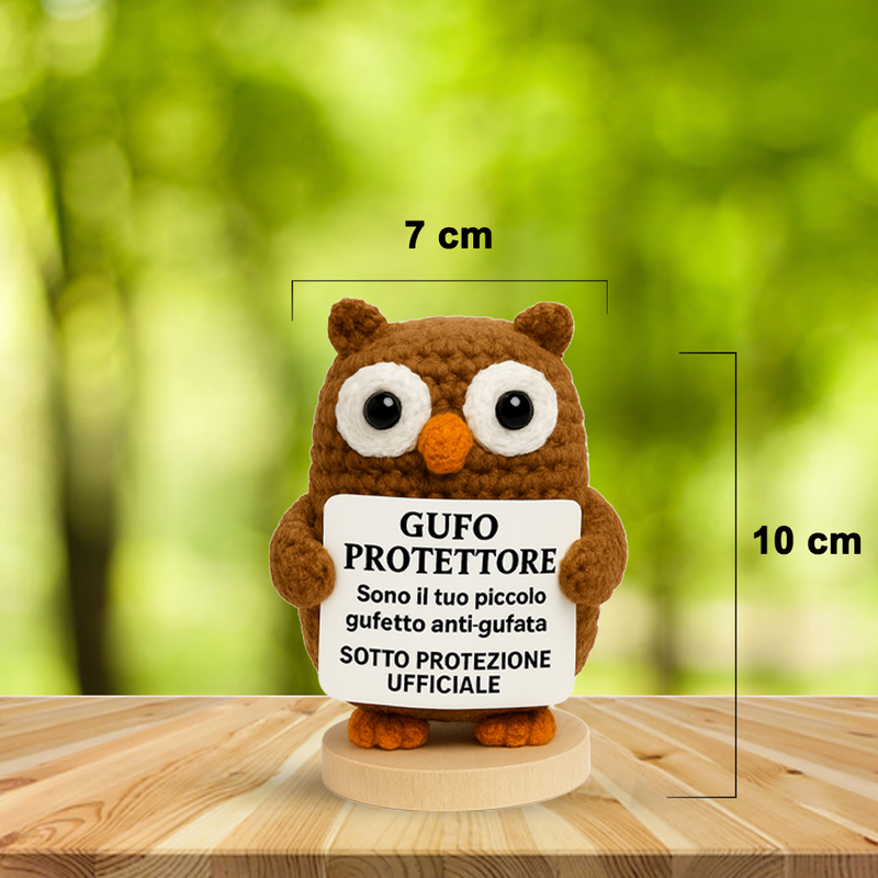 Peluche Crochet Con base in legno - Gufo Protettore