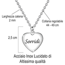 Collana da Donna con Incisione Sorridi in Acciaio Inox Lucidato