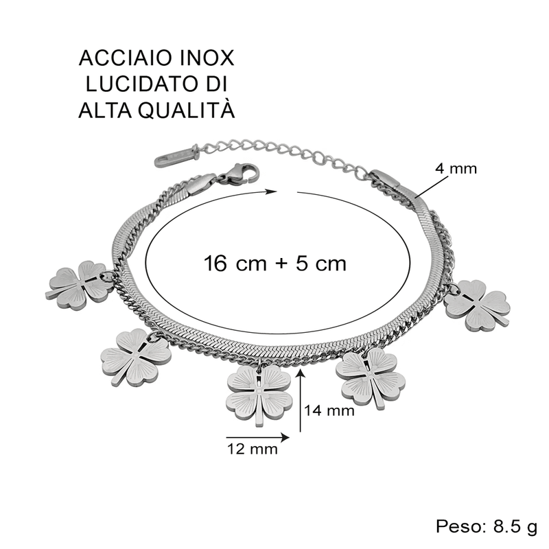 Bracciale Quadrifoglio - Acciaio Inox Lucidato di Alta Qualità