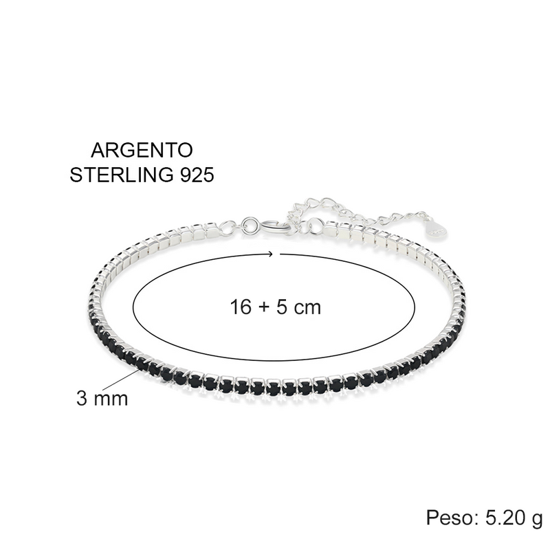 Bracciale Tennis Nero in Argento Sterling 925 - Genero