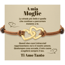 Bracciale Donna Due Cuori Moglie - Corda Intrecciata e Acciaio Inox Lucidato