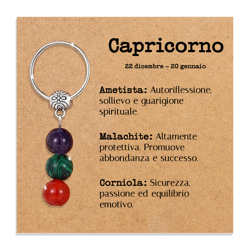 Portachiavi Con Cristalli Naturali Curativi - Segni Zodiacali - Capricorno