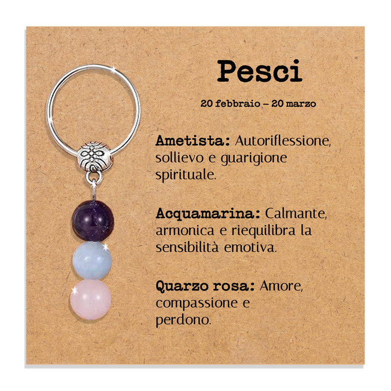 Portachiavi Con Cristalli Naturali Curativi - Segni Zodiacali - Pesci