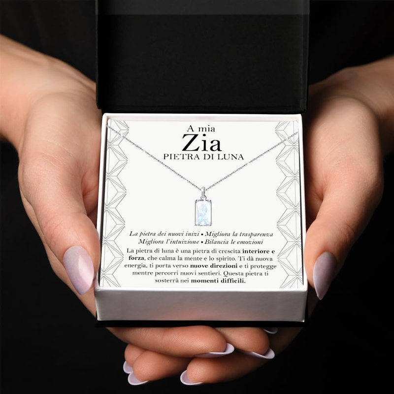 Collana Pietra di Luna Rettangolare in Argento Sterling 925 - A mia Zia