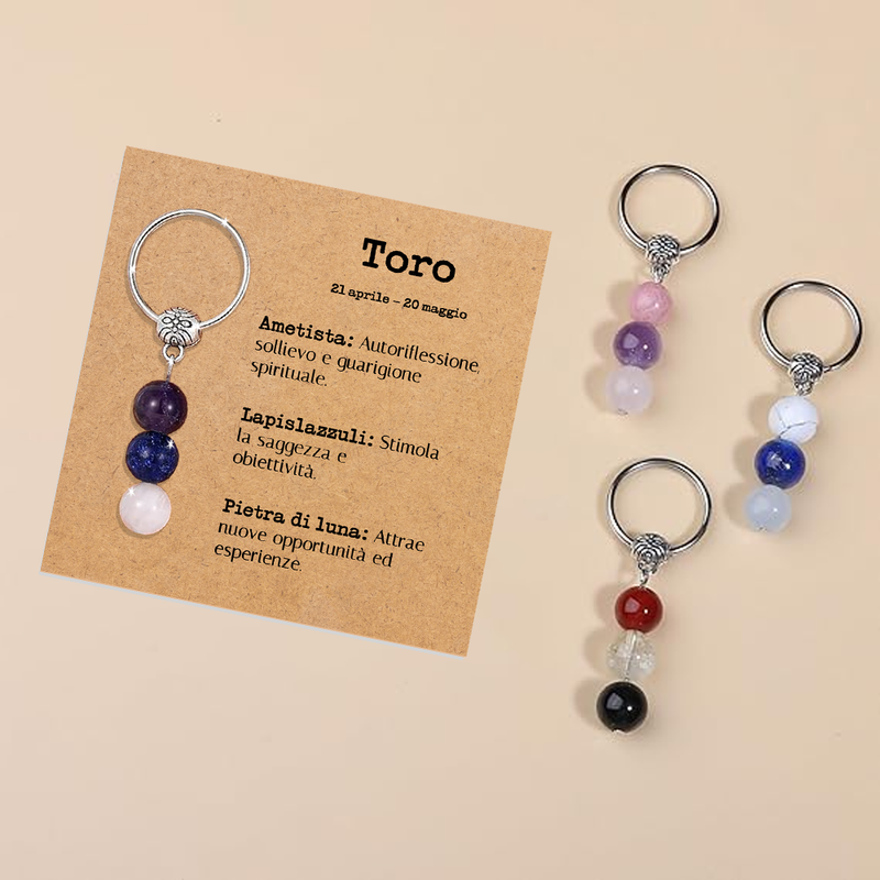 Portachiavi Con Cristalli Naturali Curativi - Segni Zodiacali - Toro