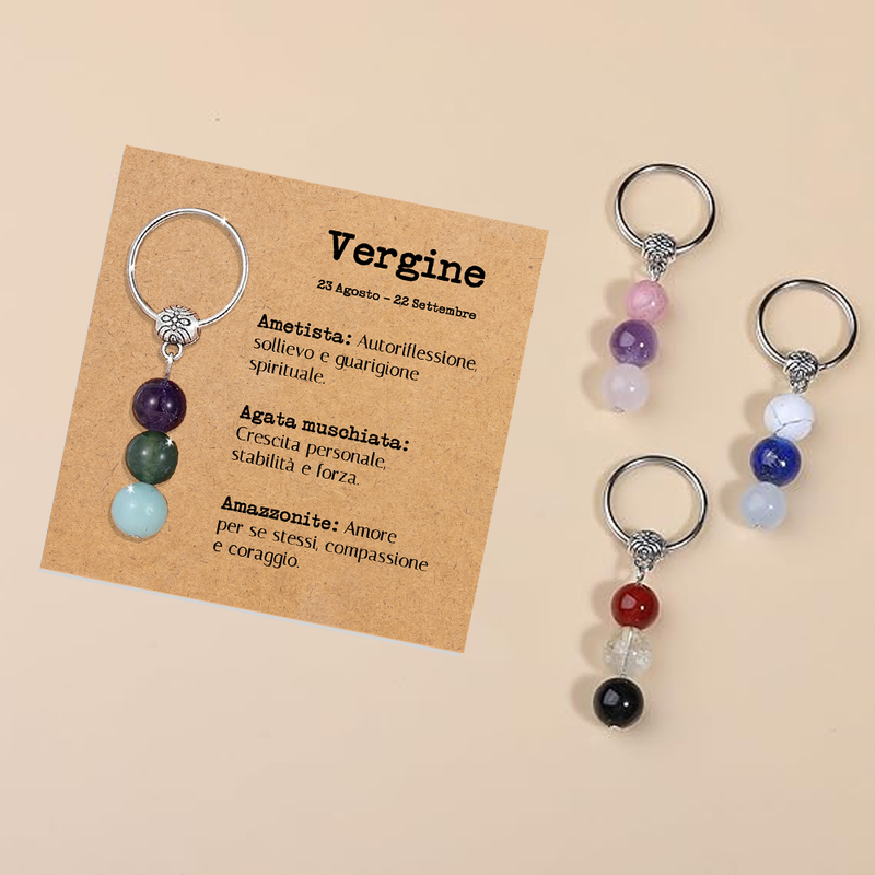 Portachiavi Con Cristalli Naturali Curativi - Segni Zodiacali - Vergine