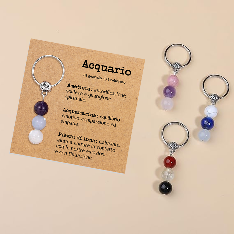 Portachiavi Con Cristalli Naturali Curativi - Segni Zodiacali - Acquario