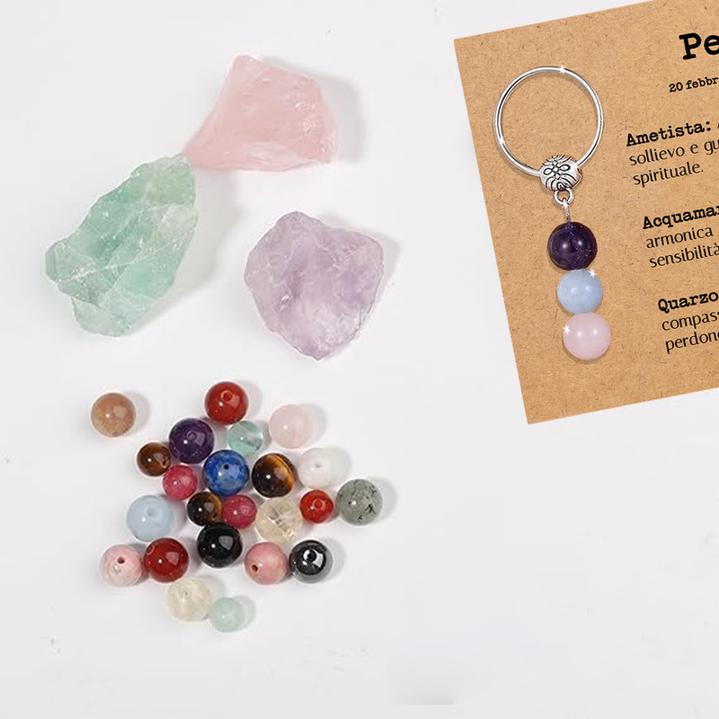 Portachiavi Con Cristalli Naturali Curativi - Segni Zodiacali - Pesci