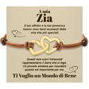 Bracciale Donna Due Cuori Zia - Corda Intrecciata e Acciaio Inox Lucidato