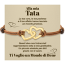 Bracciale Donna Due Cuori Tata - Corda Intrecciata e Acciaio Inox Lucidato