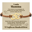 Bracciale Donna Due Cuori Mamma - Corda Intrecciata e Acciaio Inox Lucidato