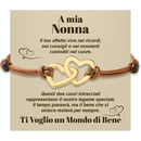 Bracciale Donna Due Cuori Nonna - Corda Intrecciata e Acciaio Inox Lucidato