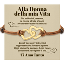 Bracciale Donna Due Cuori Donna Della Mia Vita - Corda Intrecciata e Acciaio Inox Lucidato