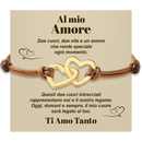 Bracciale Donna Due Cuori Amore - Corda Intrecciata e Acciaio Inox Lucidato